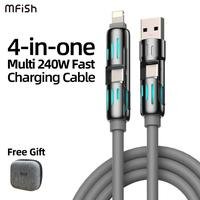 MFish 4-in-1 Multi USB Charging Cable with USB A,Type C, Lightning -MAX 240W Fast Charging & Data Sync for iPhone 16/15, iPad Pro, Samsung & Laptops
