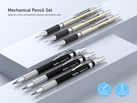 Nicpro 6 Pack Art Mechanical Pencil Set, 3 Pack Metal Drafting Pencil 0.5 mm & 0.7 mm & 0.9 mm & 3 Pack 2mm Lead Holder (6B 4B 2B HB 2H 4H Colors) for Sketching Drawing with 20 Tube Lead Refills Case