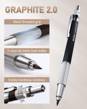 Nicpro 6 Pack Art Mechanical Pencil Set, 3 Pack Metal Drafting Pencil 0.5 mm & 0.7 mm & 0.9 mm & 3 Pack 2mm Lead Holder (6B 4B 2B HB 2H 4H Colors) for Sketching Drawing with 20 Tube Lead Refills Case