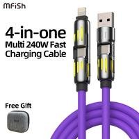 MFish 4-in-1 Multi USB Charging Cable with USB A,Type C, Lightning -MAX 240W Fast Charging & Data Sync for iPhone 16/15, iPad Pro, Samsung & Laptops