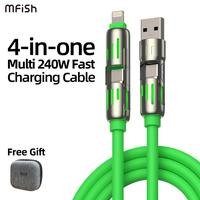 MFish 4-in-1 Multi USB Charging Cable with USB A,Type C, Lightning -MAX 240W Fast Charging & Data Sync for iPhone 16/15, iPad Pro, Samsung & Laptops