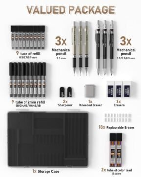 Nicpro 6 Pack Art Mechanical Pencil Set, 3 Pack Metal Drafting Pencil 0.5 mm & 0.7 mm & 0.9 mm & 3 Pack 2mm Lead Holder (6B 4B 2B HB 2H 4H Colors) for Sketching Drawing with 20 Tube Lead Refills Case