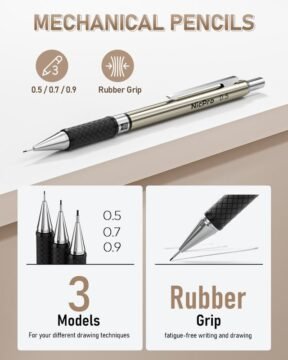 Nicpro 6 Pack Art Mechanical Pencil Set, 3 Pack Metal Drafting Pencil 0.5 mm & 0.7 mm & 0.9 mm & 3 Pack 2mm Lead Holder (6B 4B 2B HB 2H 4H Colors) for Sketching Drawing with 20 Tube Lead Refills Case
