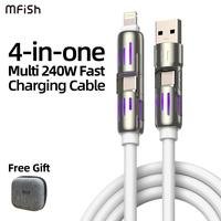 MFish 4-in-1 Multi USB Charging Cable with USB A,Type C, Lightning -MAX 240W Fast Charging & Data Sync for iPhone 16/15, iPad Pro, Samsung & Laptops