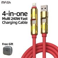 MFish 4-in-1 Multi USB Charging Cable with USB A,Type C, Lightning -MAX 240W Fast Charging & Data Sync for iPhone 16/15, iPad Pro, Samsung & Laptops