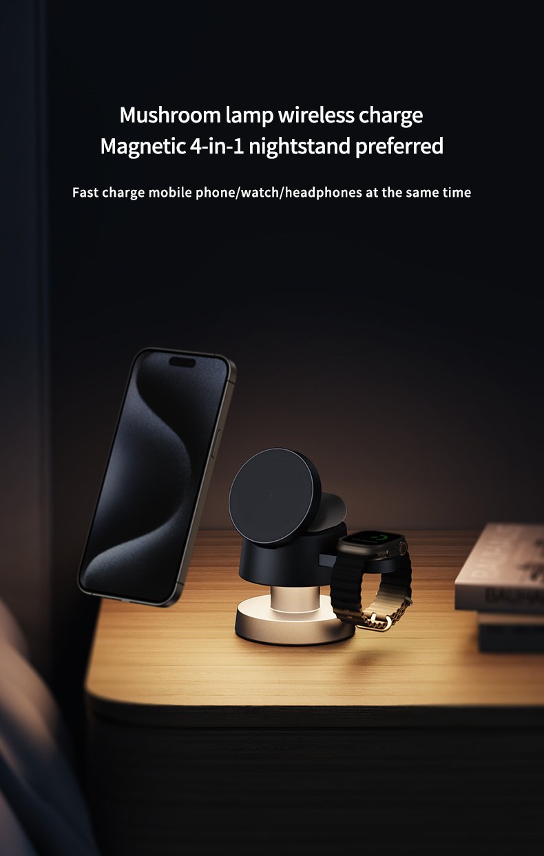 Hot selling mushroom lamp 4 in 1 wireless charger mushroom night light new product