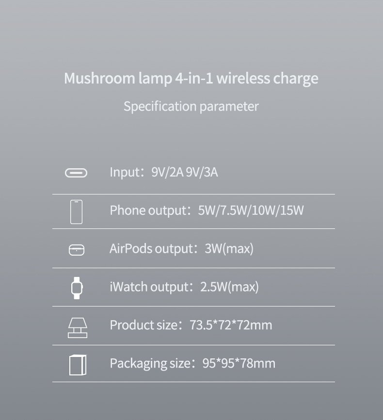 Hot selling mushroom lamp 4 in 1 wireless charger mushroom night light new product