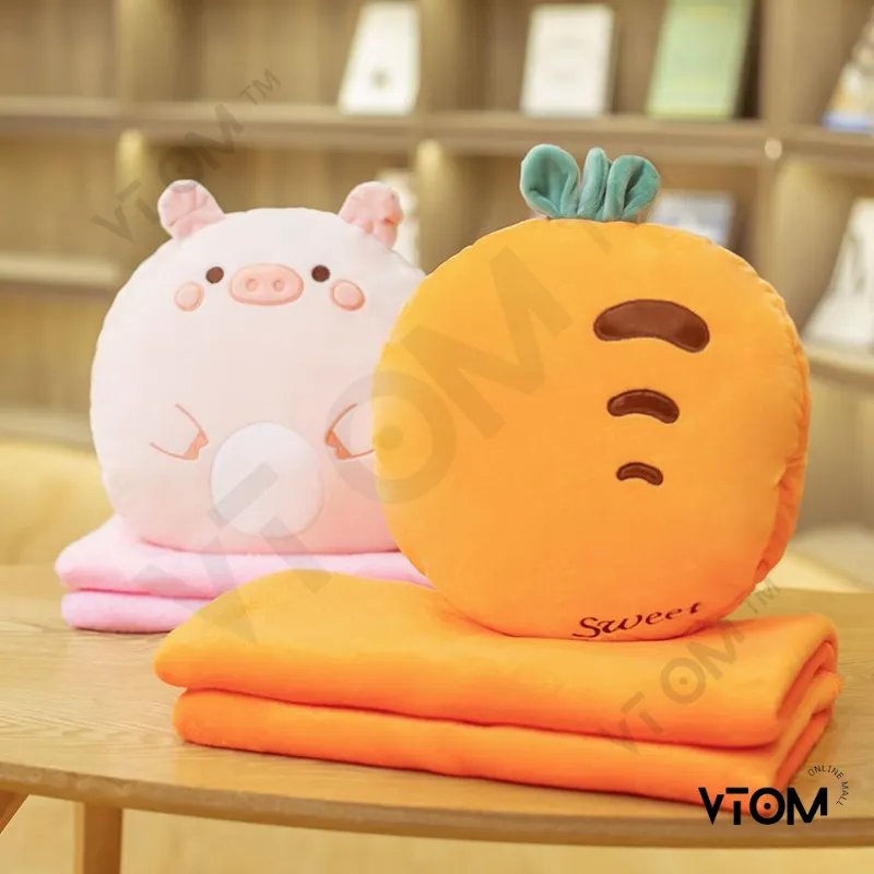 VTOM Cute 3 in 1 Cushion Blanket Hand Warmer Office Car Seat Cushion Pillow Bantal Peluk Bantal Selimut 2 in 1 Travel Pillow Quilt Dual Purpose